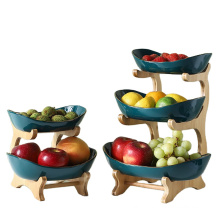 Creative Malachite Green Double Layer Fruit Plate Three Layer Dried Fruit Plate Bamboo Wooden Frame Household Plate